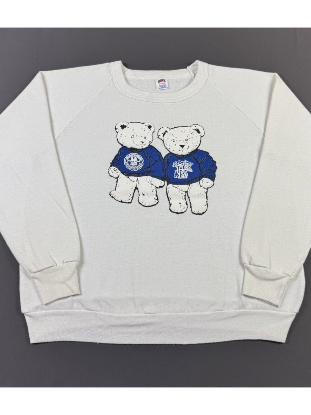 Rare Vintage 80s 90s University Of Kentucky Bear Mascot Art White Sweatshirt XL